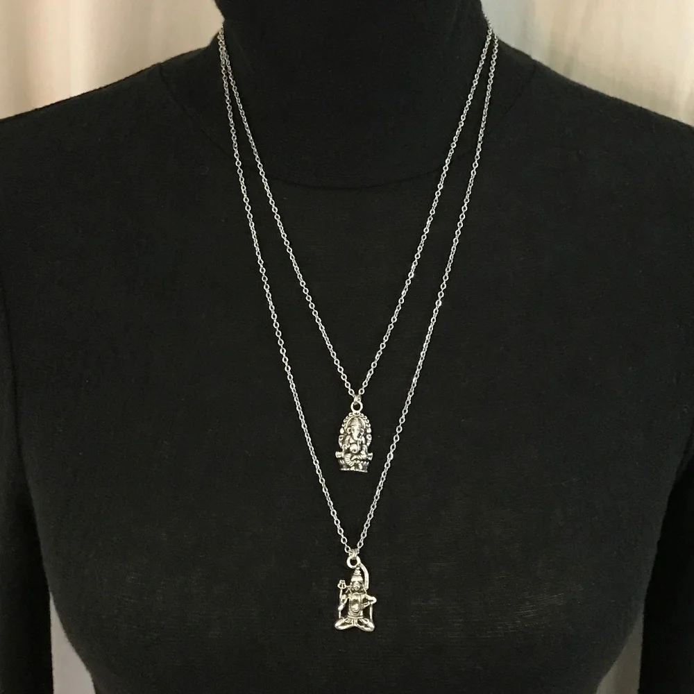 Hindu Ganesha & Shiva Handmade 2-Layer Silver Necklace - Picture 8 of 15